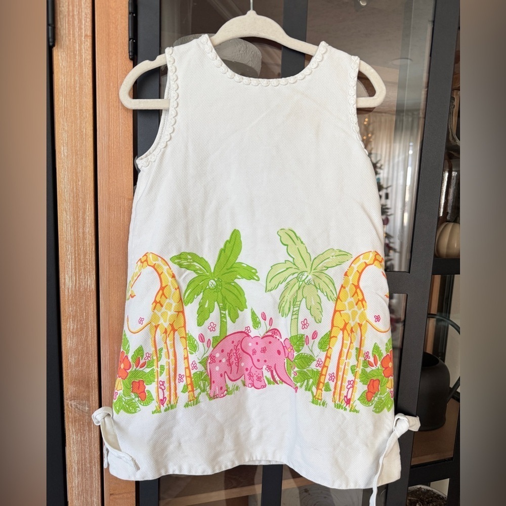 Vintage 2007 Lilly Pulitzer toddler girl dress safari elephant girafferare shift